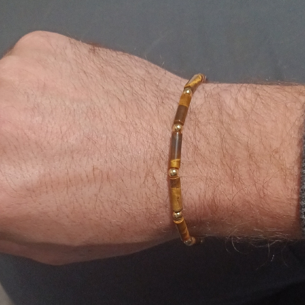 Solid 10k Gold Tigers Eye Hemp Rope Bracelet